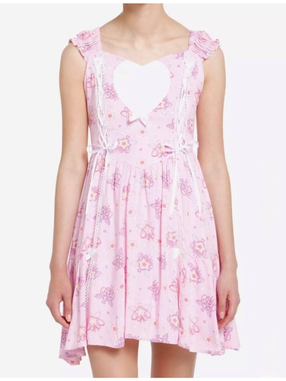 NWT Sweet Society Hot Topic Size Small Pink Kawaii Wings Heart Lace-Up Dress